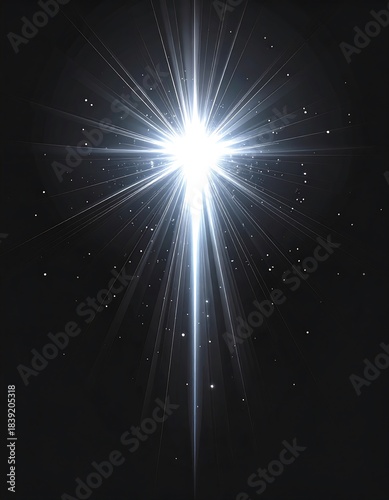 Bright, radiant starburst. Shimmering rays emanate outwards on a dark background, twinkling with tiny particles of light