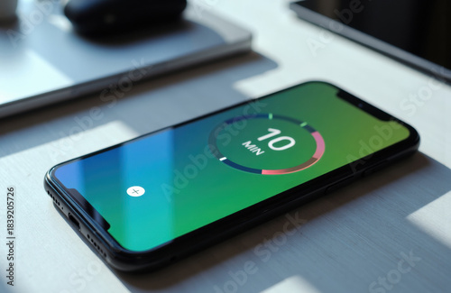 Wallpaper Mural Smartphone on a desk displaying a charging screen in bright daylight for tech setups Torontodigital.ca