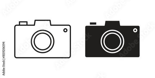Camera icons in line designs. solid silhouette style in black