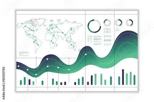 Global Data Analytics Dashboard with Gradient Wave Charts