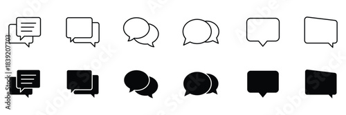 Speech bubble icon set. Outline and solid icon collection.  Message, chat, dialogue icons. Talk bubbles with editable stroke. Cloud speech bubbles collection. Vector illustration.