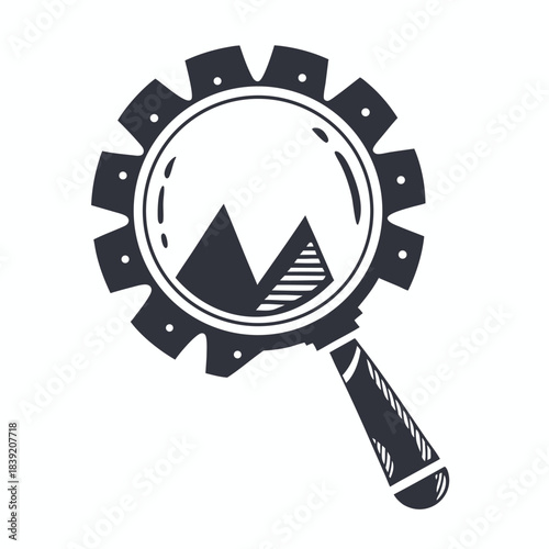 Nine magnifying glass icon variations showcase different zooming and research possibilities, isolated well