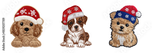 Cute christmas craft embroidery puppy wearing festive hat joyful holiday pet design