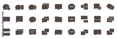 Speech bubble solid dark brown colour icon set. Message, chat, dialogue icons. Chat bubble, talk bubble sign. Talk bubbles with editable stroke. Cloud speech bubbles collection.