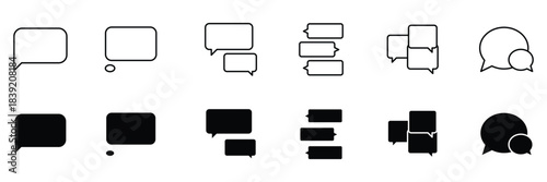 Speech bubble icon set. Outline and solid icon collection.  Message, chat, dialogue icons. Talk bubbles with editable stroke. Cloud speech bubbles collection. Vector illustration.