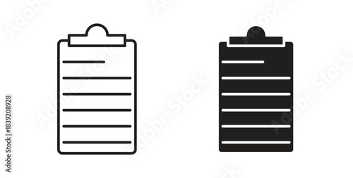 Clipboard icons in line designs. solid silhouette style in black