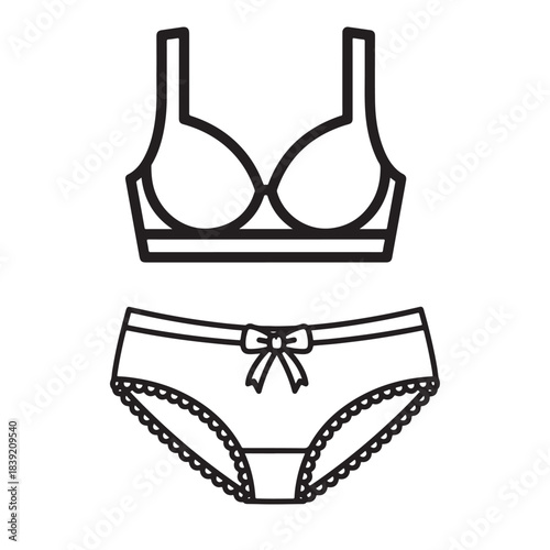 This minimalistic design showcases a chic lingerie set, featuring a soft bra and matching panties. The bra is simple yet elegant, with clean lines and straps, while the panties are adorned with a cute