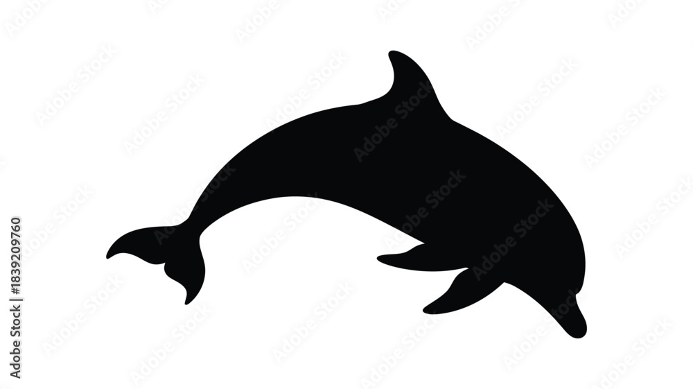 Fototapeta premium A black silhouette of a jumping dolphin isolated on a clean white background