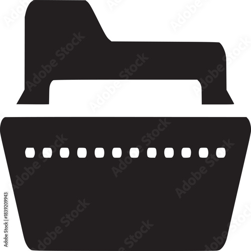 A simple black silhouette of a cruise ship or ferry boat on a plain white background design element