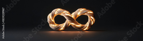 Christmas infinity symbol made of twisted rope with glowing lights on dark background creates festive and modern holiday decoration
