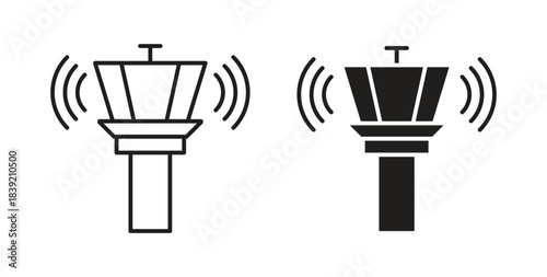 Control Tower icons in line designs. solid silhouette style in black