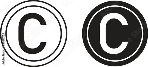 Copyright icons in line designs. solid silhouette style in black