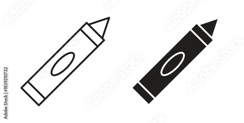 Crayon icons in line designs. solid silhouette style in black