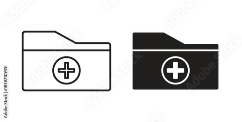 Create folder icons in line designs. solid silhouette style in black