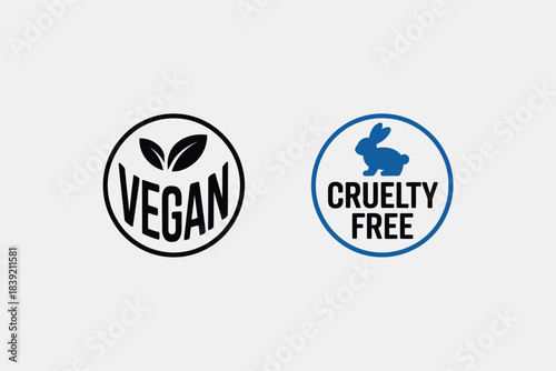 Vegan and cruelty-free certification logos simple circular icons representing ethical consumerism for product labeling and branding isolated on white