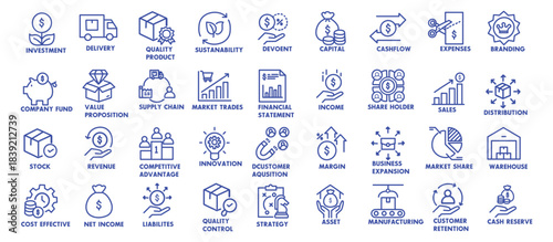 Profitable Business line editable icon set. Contain icons related to business profit. Editable stroke. Vector illustration