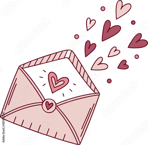 Charming pink envelope bursting with vibrant hearts signifies romantic love messages and sweet Valentine greetings