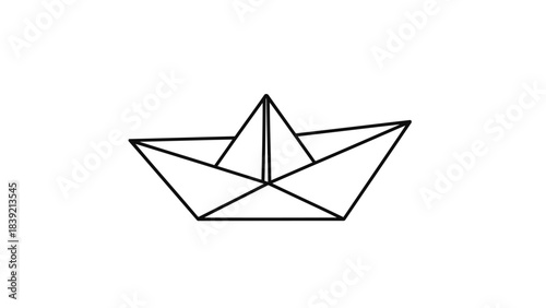 Vector illustration of simplistic paper boat floating, origami, delicate line art