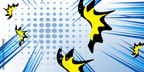Background illustration of yellow shock wave comic marks and concentrated lines. A4 size landscape.