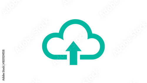 Flat design of simple cloud with arrow pointing up, vector illustration, minimal look
