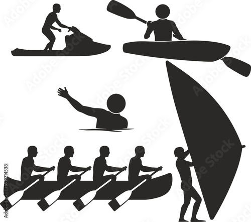 Silhouettes of water sports and activities jet ski illustrator vector