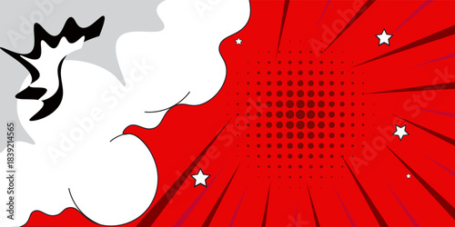 Pop art comic background with cloud and star. Cartoon Vector Illustration on RED
