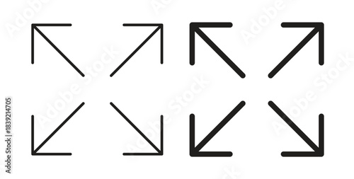 Expand icons in line designs. solid silhouette style in black