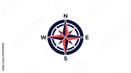 Vector illustration of nautical compass rose pointing direction, guidance, and navigation