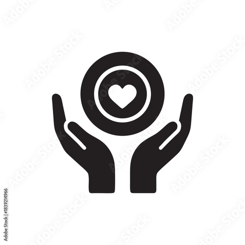 Black and white restaurant charity icon hands holding plate with heart food donation and community care symbol