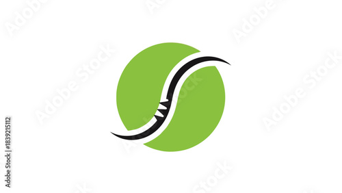 Vector illustration of green circle with black curve, flowing organic shape