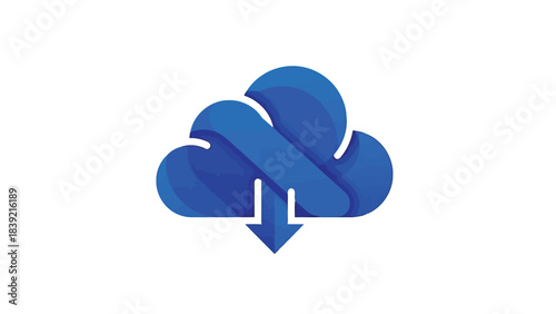 Vector illustration of textured blue cloud downloading data, cloud computing icon.
