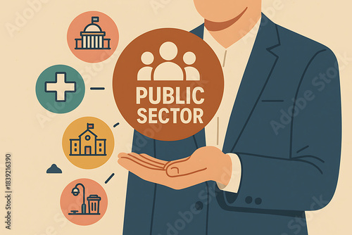 Public sector services concept with healthcare infrastructure education and government city management for community development