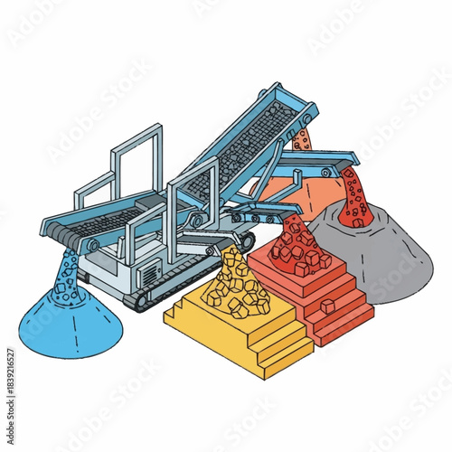 Industrial conveyor belt processing raw materials into valuable resources.