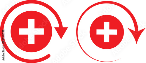 Health recovery icon set. Medical plus signs with upward arrow sign. Medical and Healthcare Symbols. vector Illustration. Medical and Healthcare Symbols