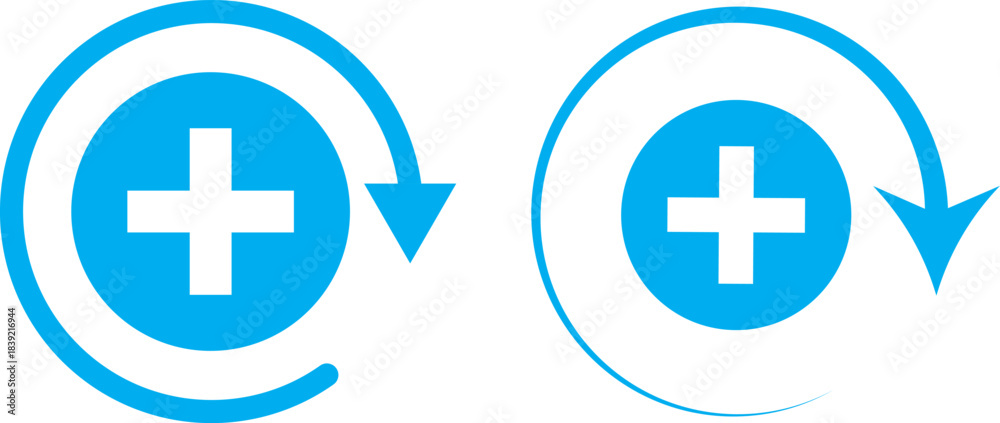 Obraz premium Health recovery icon set. Medical plus signs with upward arrow sign. Medical and Healthcare Symbols. vector Illustration. Medical and Healthcare Symbols