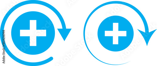 Health recovery icon set. Medical plus signs with upward arrow sign. Medical and Healthcare Symbols. vector Illustration. Medical and Healthcare Symbols