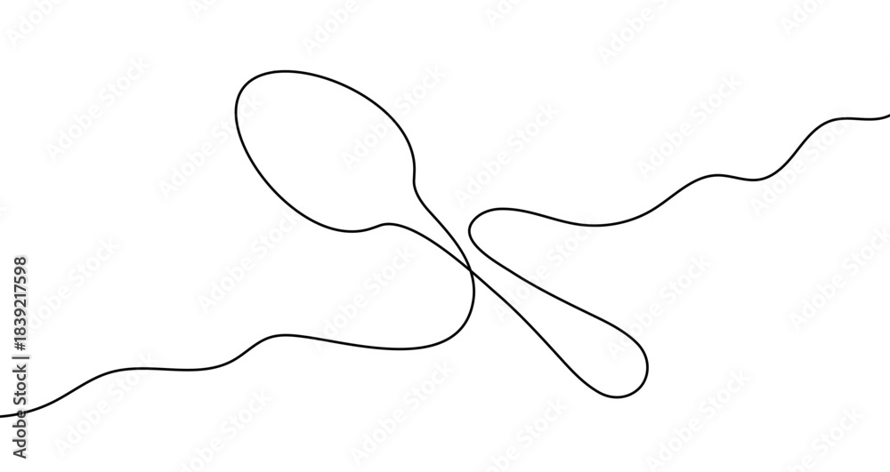 Obraz premium Continuous one line drawing of a dining spoon for eating food. Spoon drawing with editable black stroke on white background. Vector illustration.
