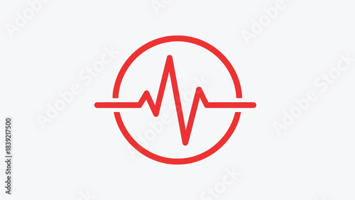 Vector illustration of red heartbeat line inside circle, medical pulse sign