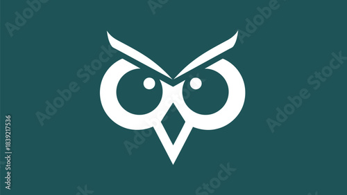 Flat design of simple white owl head facing front vector illustration on gray