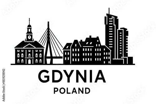 Gdynia. Poland Panorama.black and white logo illustration