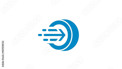 Icon of blue arrow moving fast through circle, vector illustration for delivery company.