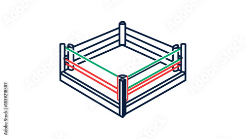 Vector illustration of outlined boxing ring with red and green ropes, sport arena