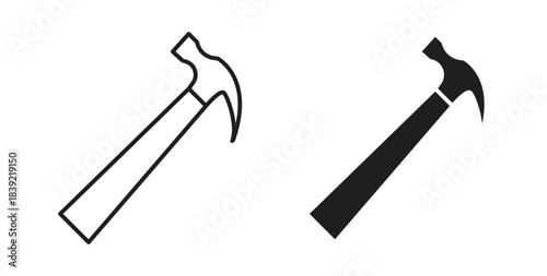 Hammer icons in line designs. solid silhouette style in black