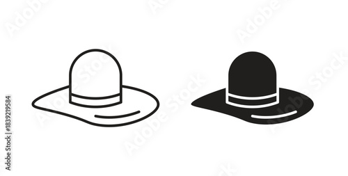 Hat icons in line designs. solid silhouette style in black