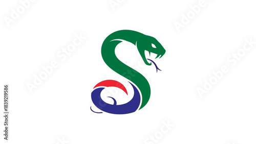 Vector illustration of stylized aggressive snake logo coiled in letter S shape design