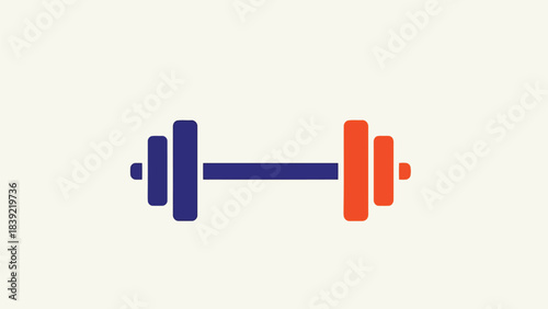 Vector illustration of a blue and orange barbell, weightlifting equipment icon