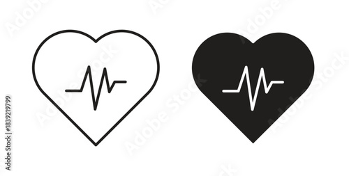 Heartbeat icons in line designs. solid silhouette style in black