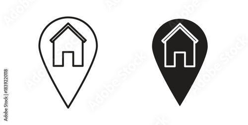 Home location icons in line designs. solid silhouette style in black