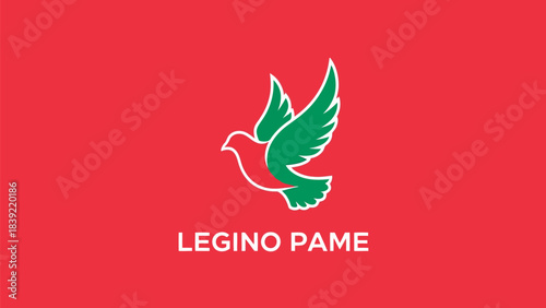 Vector illustration of symbolic green avian logo on red background for Legino Pame