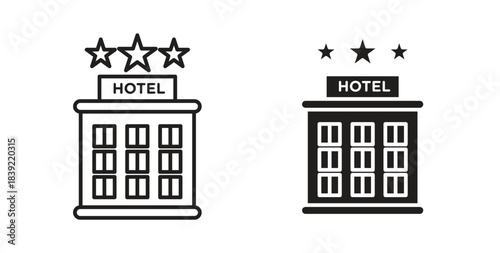 hotel icons in line designs. solid silhouette style in black